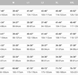 Mustang Thermal Base Layer Sentinal Series Sizing chart
